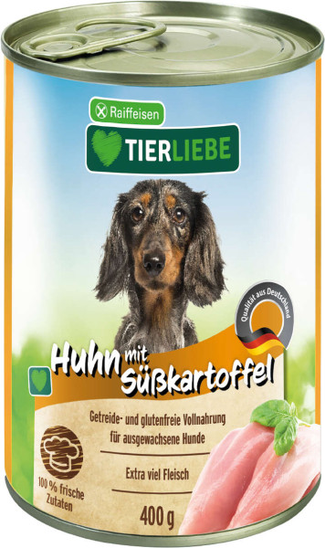 Raiffeisen Tierliebe Hund Huhn mit Süßkartoffel